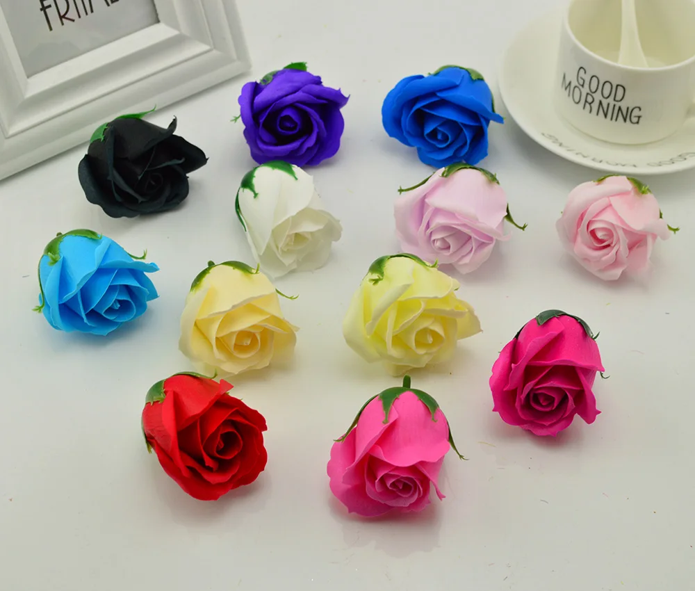 

100pcs Artificial soap flowers for home wedding decor accessories fake Bath DIY wreath Valentine's Day gifts Slik scent roses