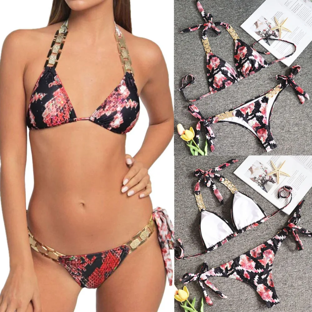 2019 women's sexy split sexy backless snake pattern bikini set metal accessories summer comfortable swimsuit bikinis mujer 40J13 (4)