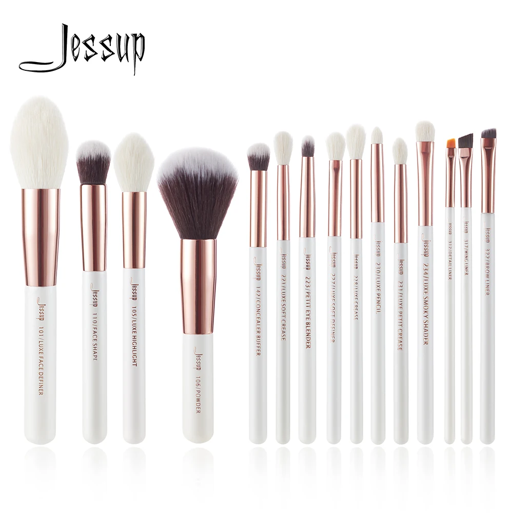 Jessup Brand Pearl White Rose Professional Makeup Brushes Set Make Up Brush Tools Kit Foundation Powder