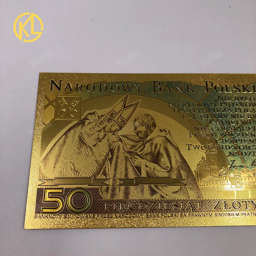 Gold Plated Banknote 1pc Poland 50 PLN For Collection