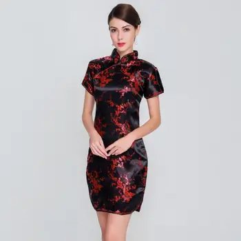 

Plus Size Women Short Qipao 2020 New Female Rayon Dress Elegant Slim Chinese Dress Mandarin Collar Vintage Cheongsam Vestidos