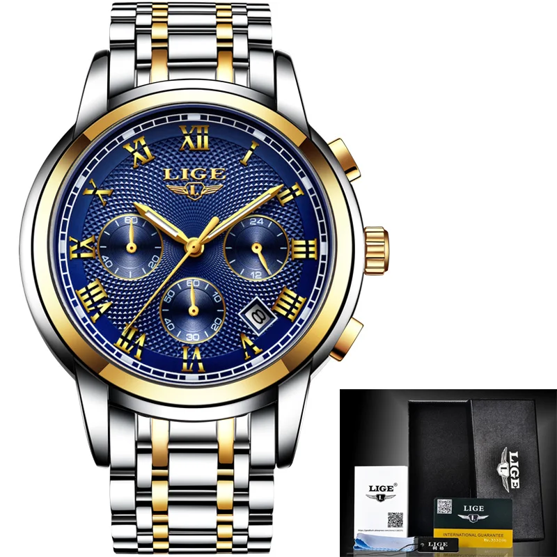 Relogio masculino LIGE мужские s часы лучший бренд класса люкс спортивные кварцевые часы для мужчин бизнес полный стальной часы мужские водонепроницаемые наручные часы