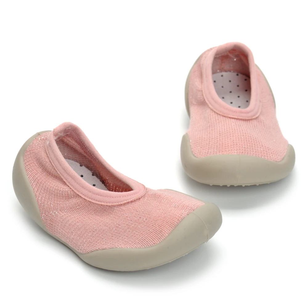 

Girl's Home Shoes 1-3 Years Old Pure Color Knitted Silver Light Silk Tight Rubber Rubber Sole Soft Rubber Breathable Home Shoes