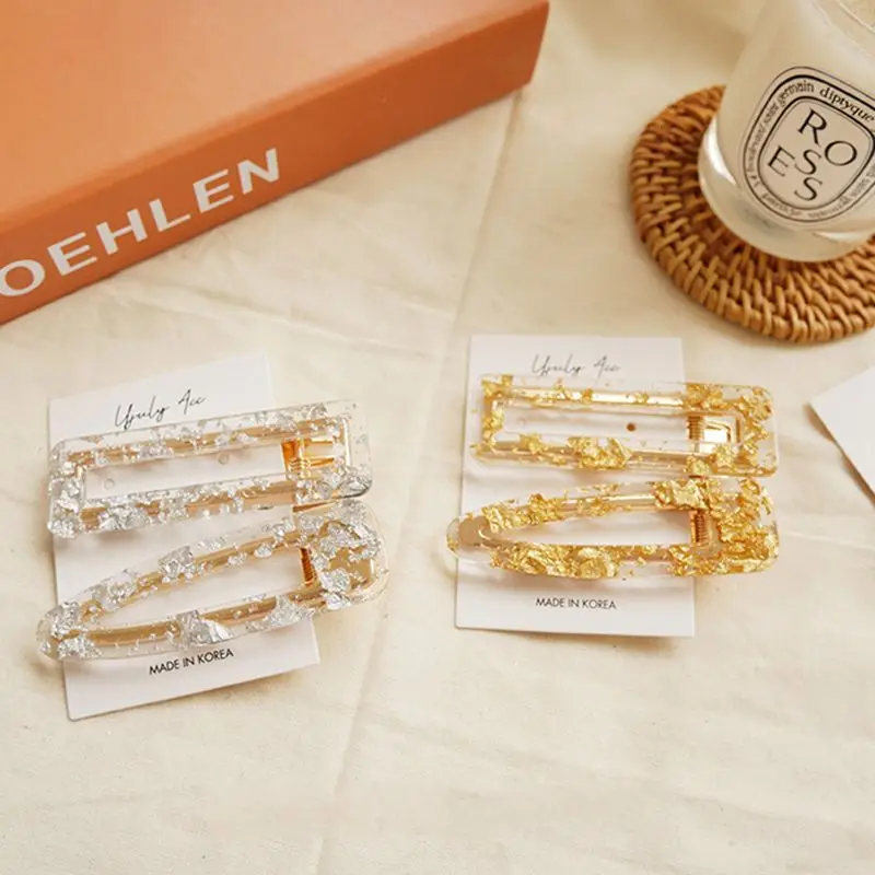 New Korea Hollow Geometric Waterdrop Acrylic Hair Clips Shiny Tin Foil Sequins Hairpins Women Girls Barrettes Hair Accessories