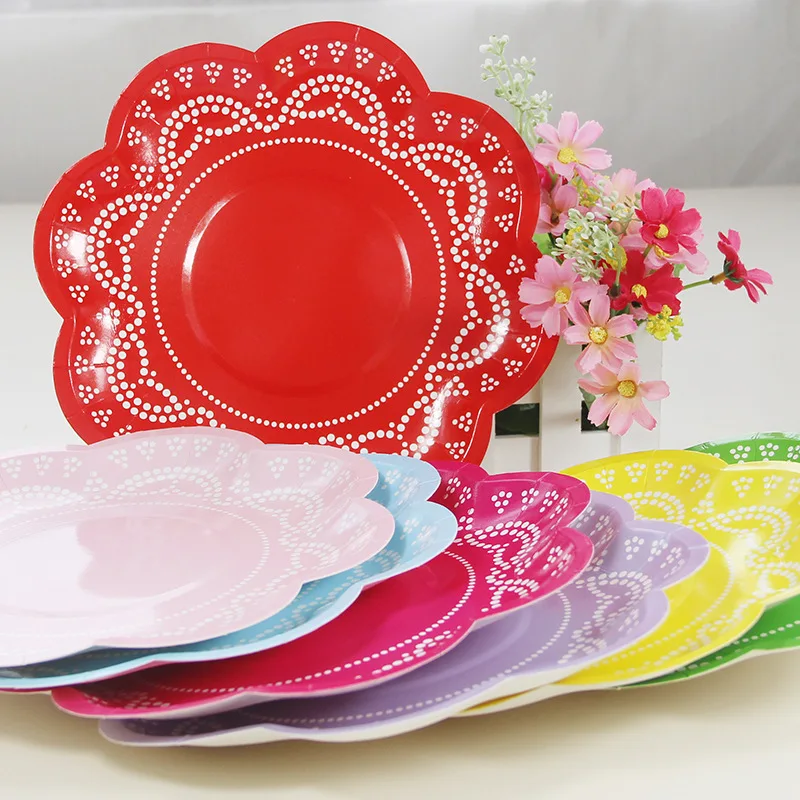 12 шт., бумажные тарелки с кружевными Пастельными цветами, розовые, синие, фиолетовые бумажные тарелки, чашки, полотенца для свадьбы, дня рождения, вечеринки, принадлежности для детского душа