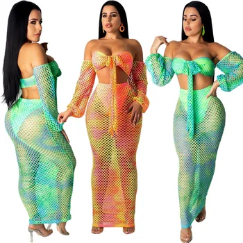 

Spring Summer Women Two Piece Set Top and Pants Plus Size Outfits Tracksuit Sweatsuit Outfit Mesh Hollow Out Bikini Sets