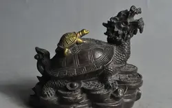 5 "старый китайский бронзовый свинка богатство деньги монета слиток Долголетия дракон черепаха статуя