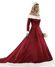 2017 New Women’s Christmas Wedding Dresses Plus Size Long Sleeve Winter Satin With Faux Fur Bridal Gown