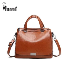 FUNMARDI дизайн с заклепками восковая кожаная сумка роскошная женская сумка Высококачественная кожаная сумка на плечо женские сумки с узором Личи WLHB1748