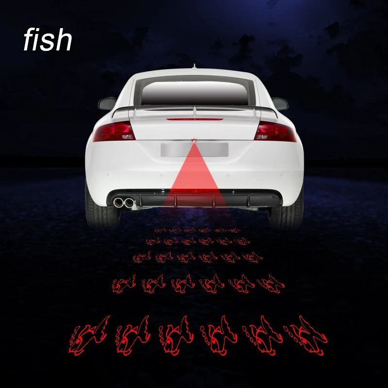 Бегемот проецируемый лазерный задний светильник Анти-туман Анти-столкновения заднего конца автомобиля светодиодный водонепроницаемый противотуманный фонарь Предупреждение 12 В - Испускаемый цвет: Fish