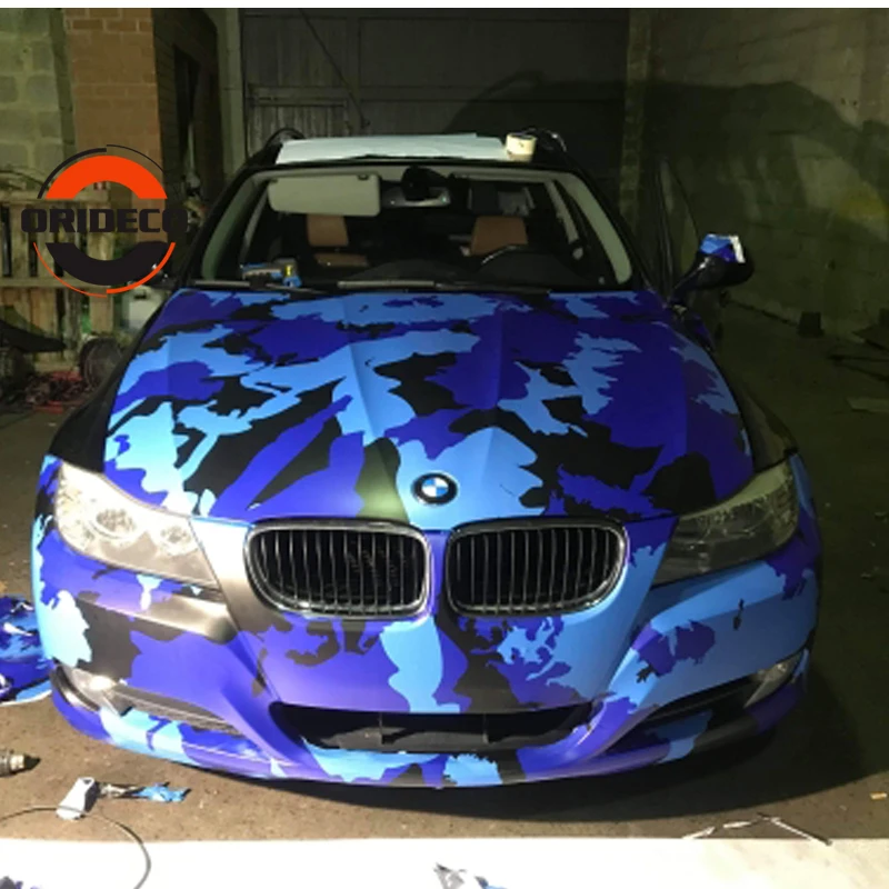Special Offers 5/10/15/20/25/30 m * 1.52 m Oceaan Blauw Zwart Camouflage Lijm PVC Vinyl Film Auto Wrap Racing Auto Camo Sticker Voertuig DIY Decal