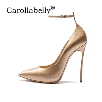 

Carollabelly brand shoes women ankle strap high heel pointed toe pumps silk high heel wedding shoes party dress shoes