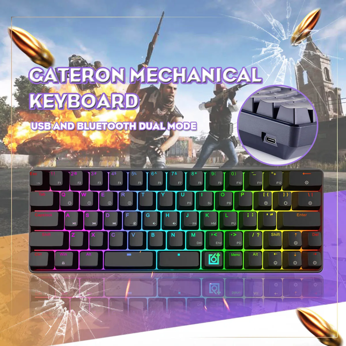 

Gateron Optical Switch GK66 bluetooth USB-C Dual Mode Split-Spacebar Hot-swappable RGB Mechanical Gaming Keyboard