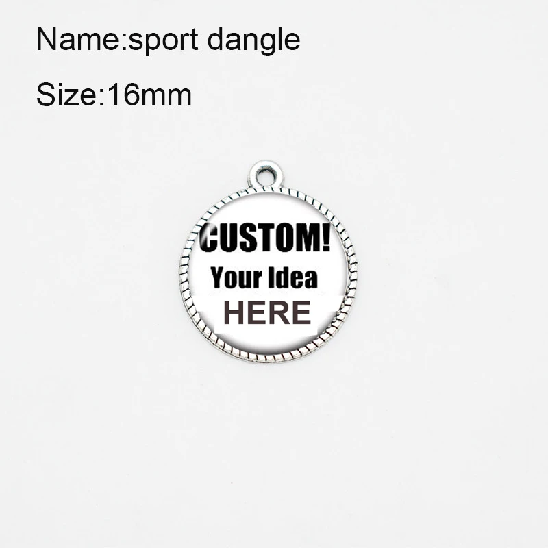 

200PCS Silver Alloy Dangle Charms Custom 16MM Glass Cabochon Sport Necklace Bracelet Dangle Charms