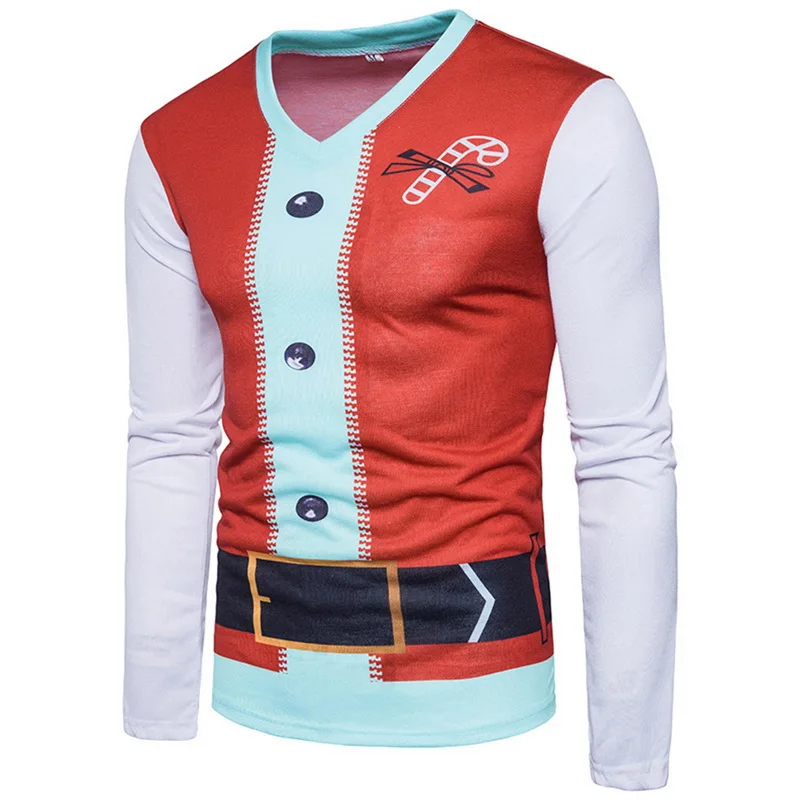 

Cysincos Fashion Men's Christmas O-Neck Costume Casual Long Sleeve Slim Fit Tops Unisex Vacation Santa 3D Printed Tee Shirt Male