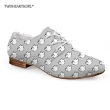 Twoheartsgirl/серые женские туфли-оксфорды с французским бульдогом; мягкая женская обувь из искусственной кожи; удобная женская обувь на плоской подошве; большие размеры