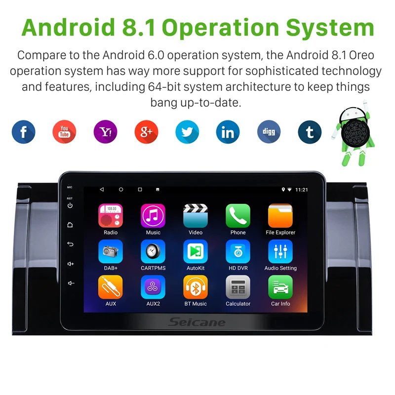 Sale Seicane 8 inch Android 8.1 IPS Screen Car GPS Navigation for BMW X5 E53 2000-2007 Radio support DVR Mirror Link Carplay TPMS OBD 2