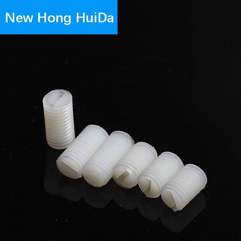 

White Nylon Set Grub Screws Plastic Thread Flat Head Metric Headless Slotted Bolt M6