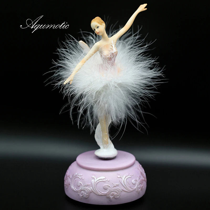 

Aqumotic Pink Ballerina Music Box White Ballet Girl Rotating Music Box Feather Skirt Carousel 3d Box Musical Boxes for Girls