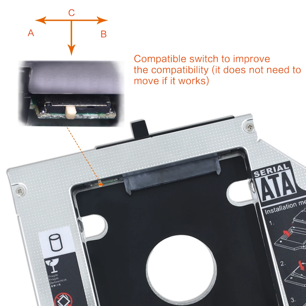 TISHRIC для IBM для lenovo ThinkPad T510 T520 T530 T420 T430 алюминиевый 12,7 мм 2nd HDD Caddy SATA 3,0 2," SSD чехол Корпус