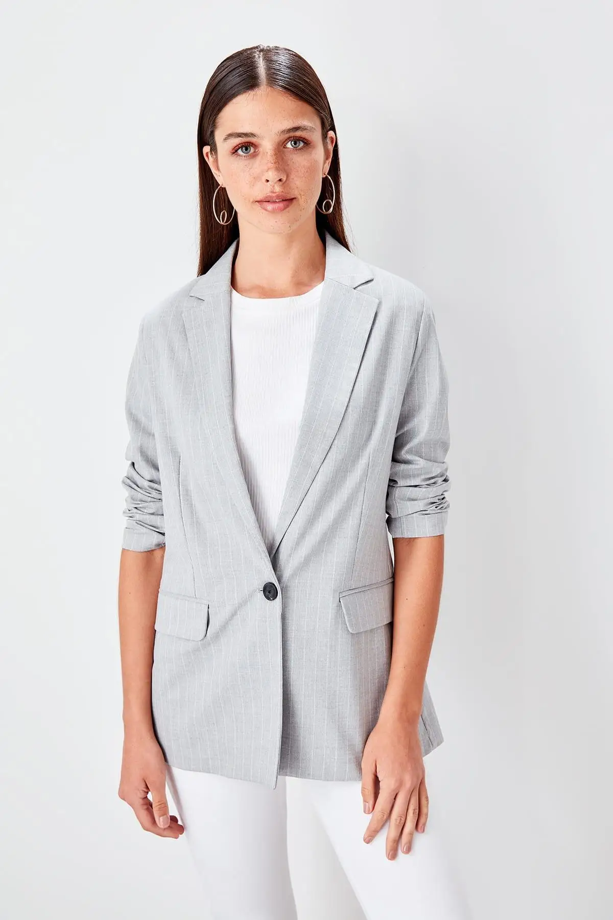price reduction  Trendyol Gray Striped Jacket TWOAW20CE0043