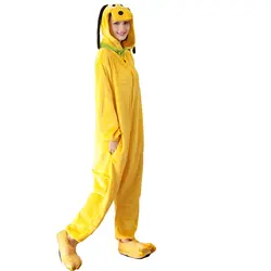 Желтый собака весна фланель Пижама Кигуруми для животных пижамы собака платье-шорты с длинными рукавами и воланами Косплей унисекс Мягкая