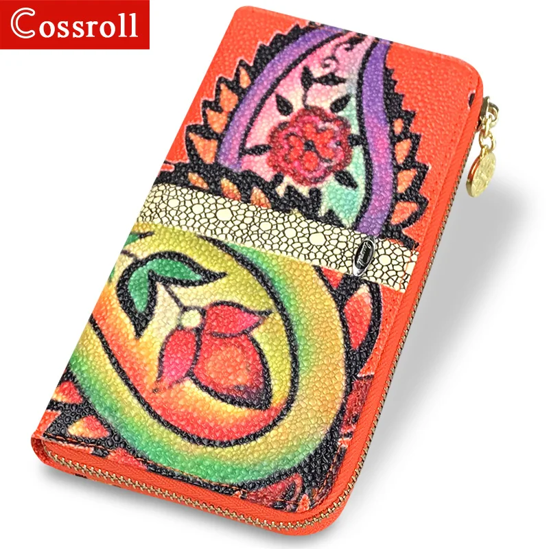 

Genuine Leather Zipper Purse Women's Long Wallets Cowhide Embossed Flowers Design Womens Wallet Clutch Bags Purses A14072-3124