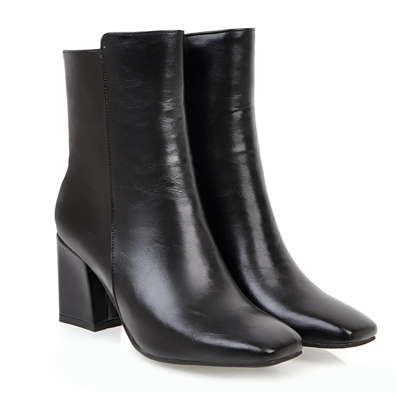 Mcckle/женские ботильоны; теплая зимняя женская элегантная модная обувь на высоком квадратном каблуке; женские туфли-лодочки на молнии с квадратным носком; обувь; botas