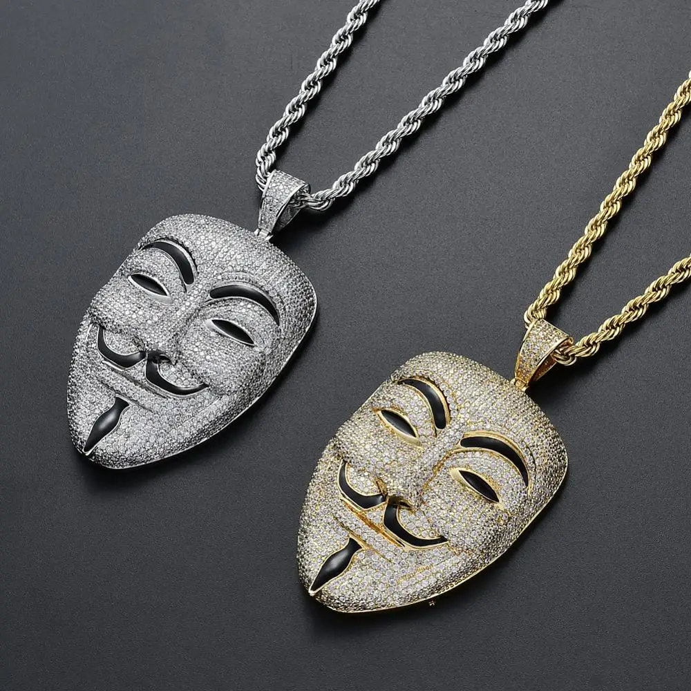 В стиле хип хоп с креплением микро паве ААА CZ камень Bling лед из V for Vendetta подвески в