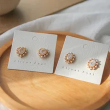 Классические геометрические женские серьги-гвоздики с кристаллами, простые серьги с жемчугом, модные ювелирные изделия, женские аксессуары