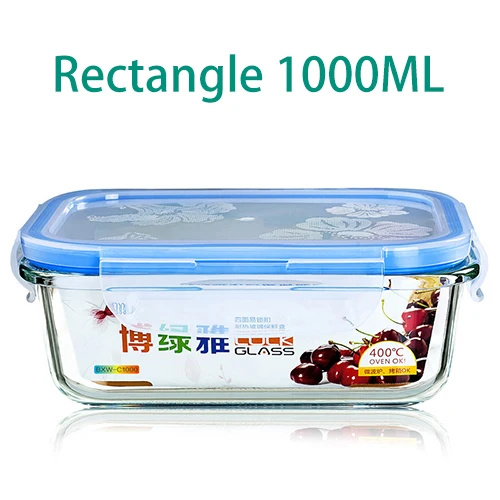 Свежая коробка набор боросиликатного стекла контейнер для еды Ланч-бокс Bento Microwavable свежее сохранение - Цвет: Rectangle 1000ml