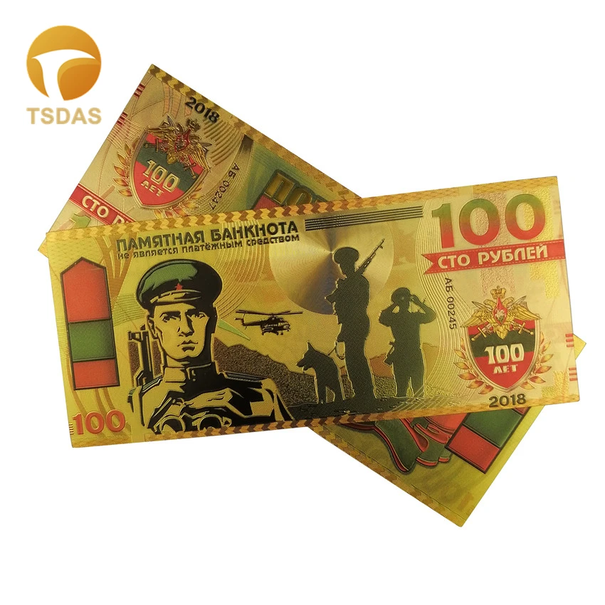 

10pcs/lot Russia Banknote 100 Roubles Banknote in 24k Gold Foil Bank Note as Gifts