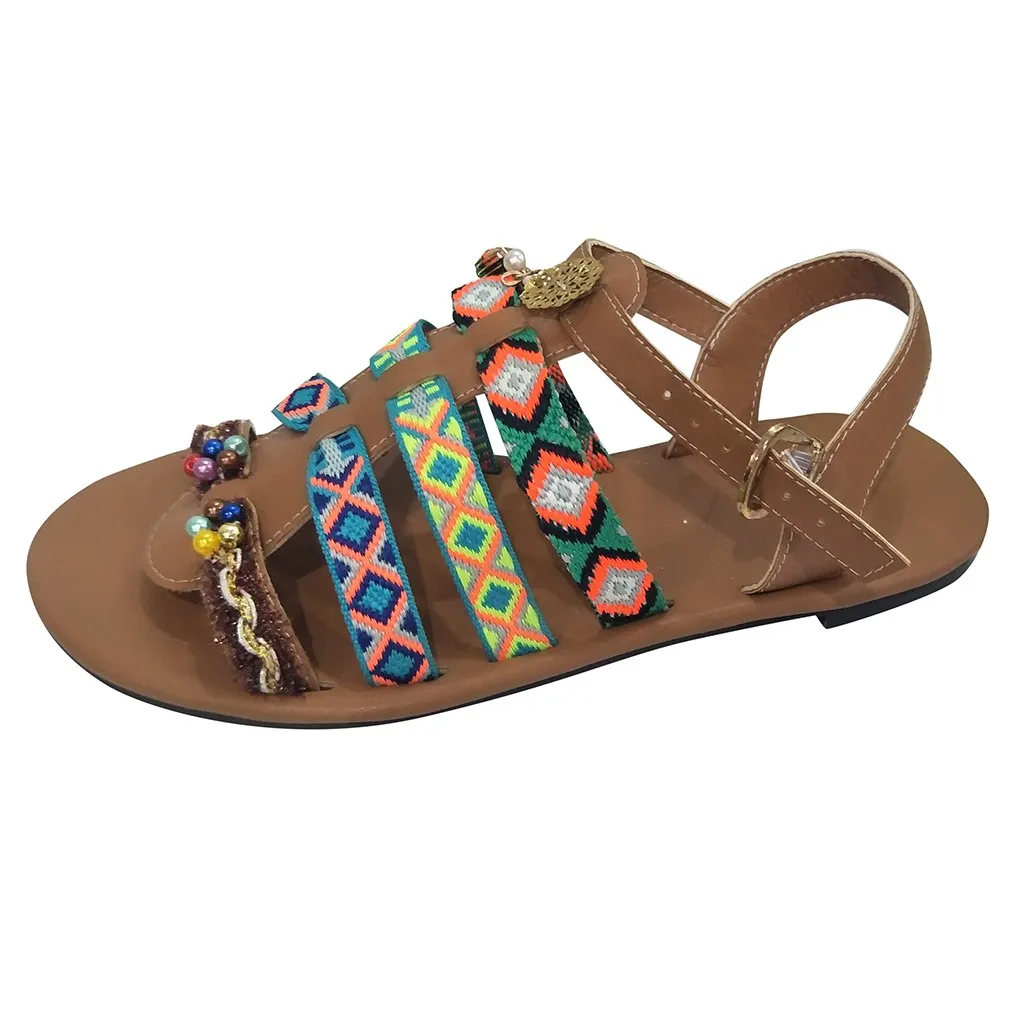 Shoes Women Sandalias Mujer Colorful Ethnic Bohemian Summer Women Sandals Gladiator Roman Shoes Flat Shoes zapatos de mujer
