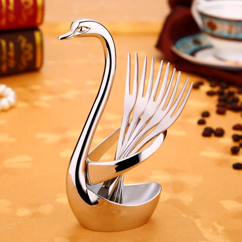 

Swan Type 304 Stainless Steel Dinnerware Set with Swan Holder Table Tableware Dinner Tableware Set Cutlery Set for Wedding Party