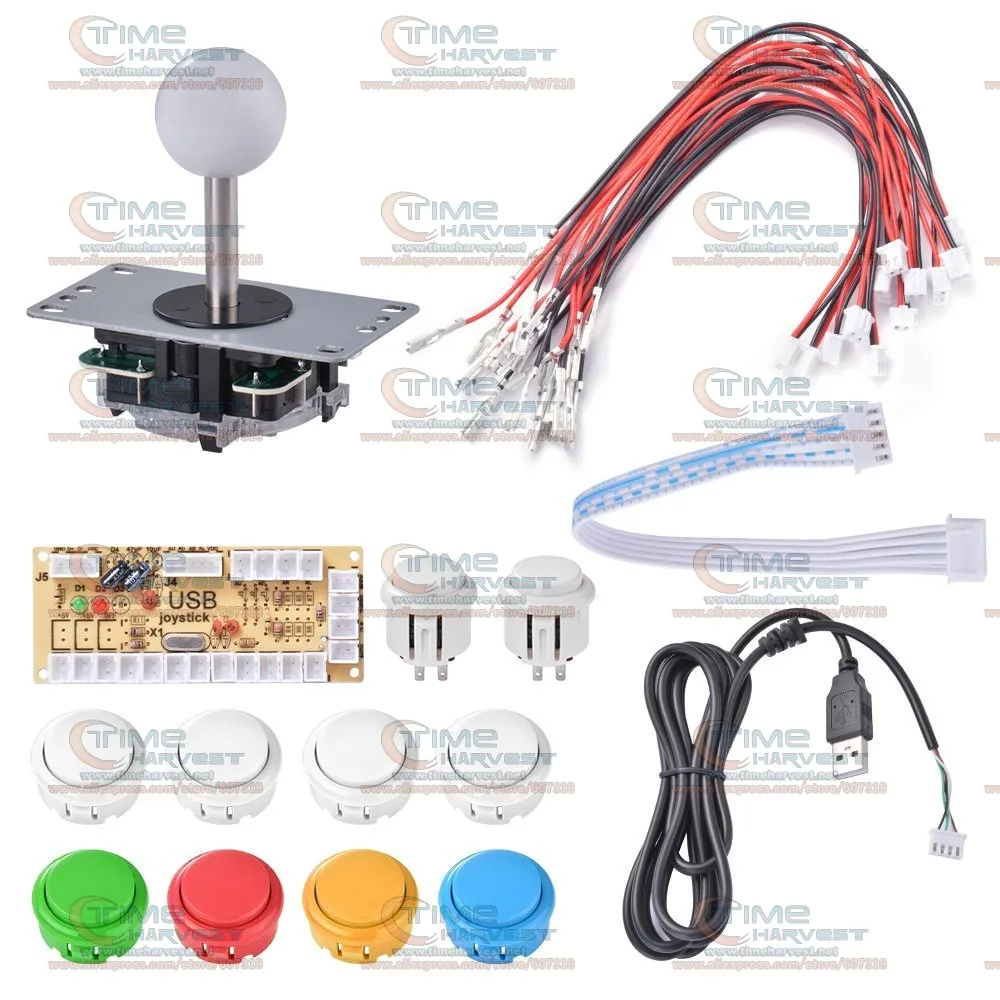 melhor DIY kit set com 5 pinos Joystick arcade joystick alça 24mm 30mm botão peças de reposição placa de fios do cabo USB para PC joystick