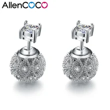 Новая мода Изысканный полые цветок мяч серьги-гвоздики в форме Двойные серьги микро мозаика фианиты кристаллы Серебряные серьги для Для женщин