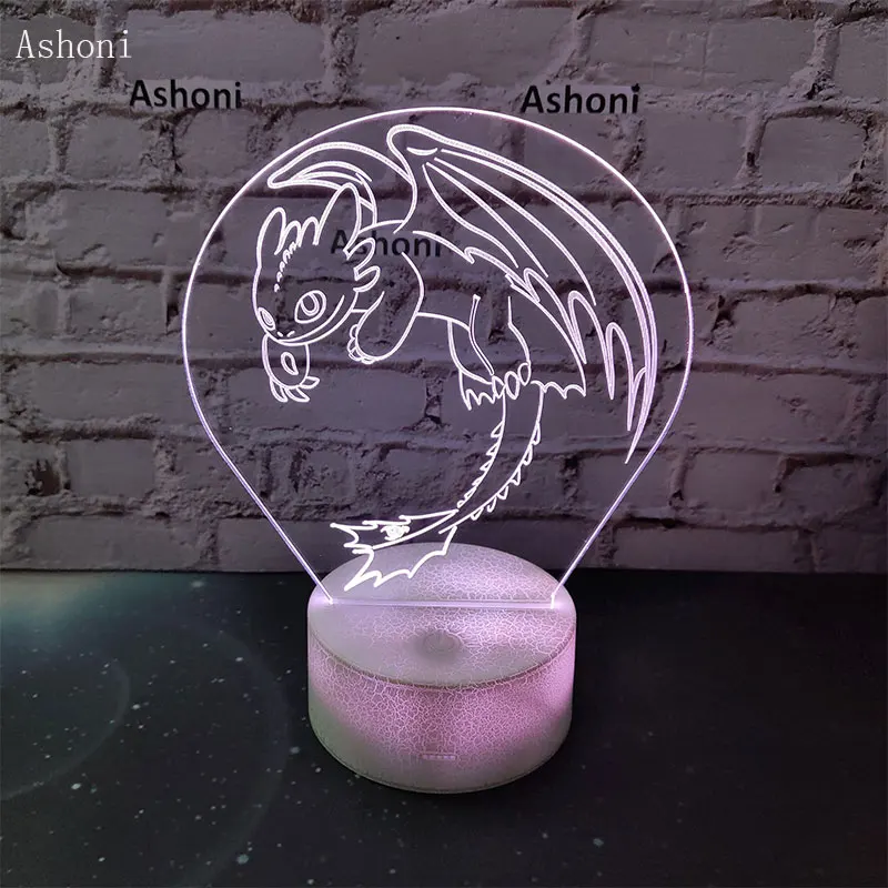 Ashoni Как приручить дракона 3D светодиодный настольная лампа сенсорный Цвет ful 7 цветов изменения акриловые Ночник детская Подарочная игрушка