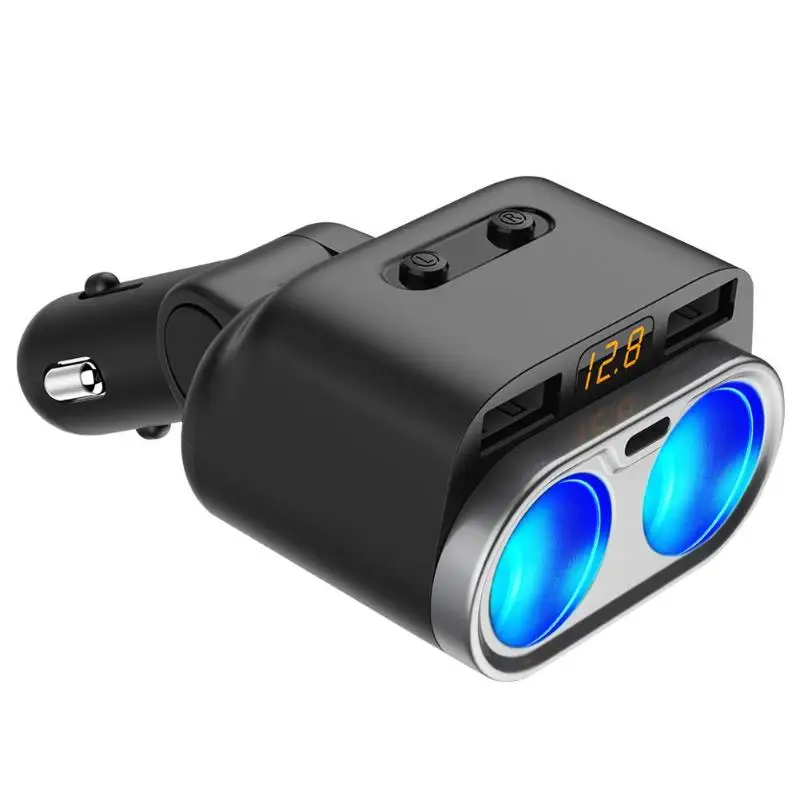 80 Вт 2-гнездо автомобильного прикуривателя Splitter Dual USB+ Тип C Зарядное устройство 12 V/24 В постоянного тока Extender Мощность адаптер с Напряжение Дисплей