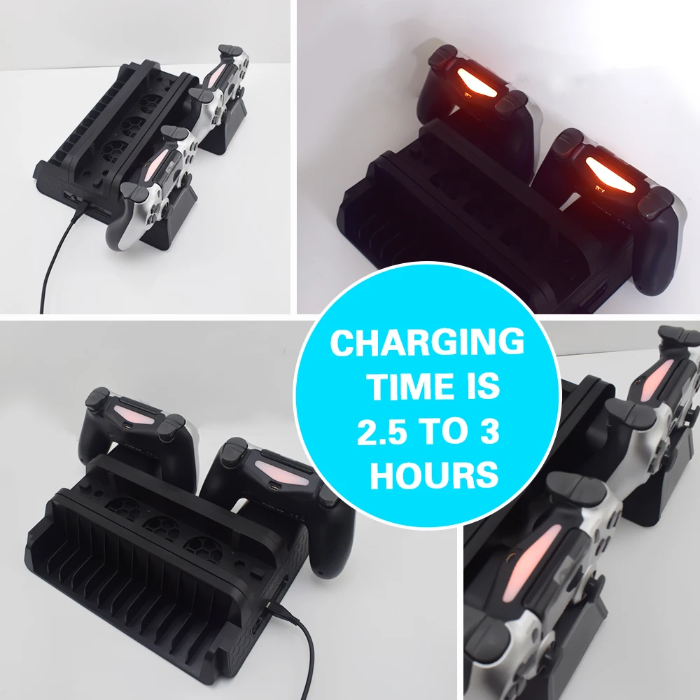  PS4 Cooling Fan Heat Sink Base Vertical Charger Stand Dual Controller Charging Dock for Playstation