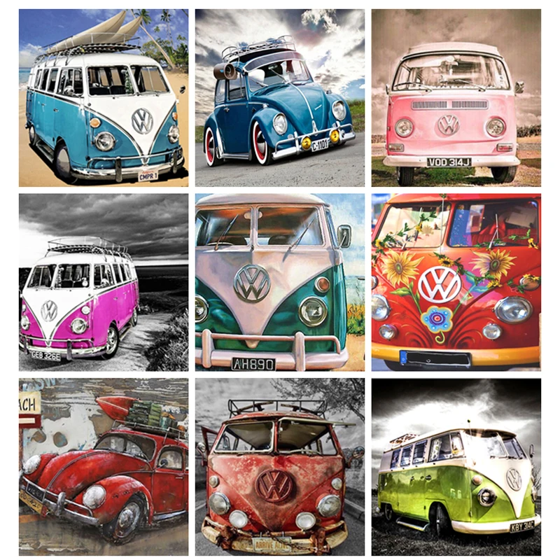 

paint diamond,full square,cartoon,diamont painting complet,pink vw car,diamond painting volkswagen NEW TOOL