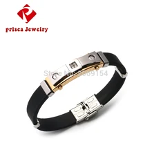 Мужской серебряный позолоченная застежка силиконовый браслет классический звено цепи браслет и браслет магнитный стальной браслет для мужчин подарок