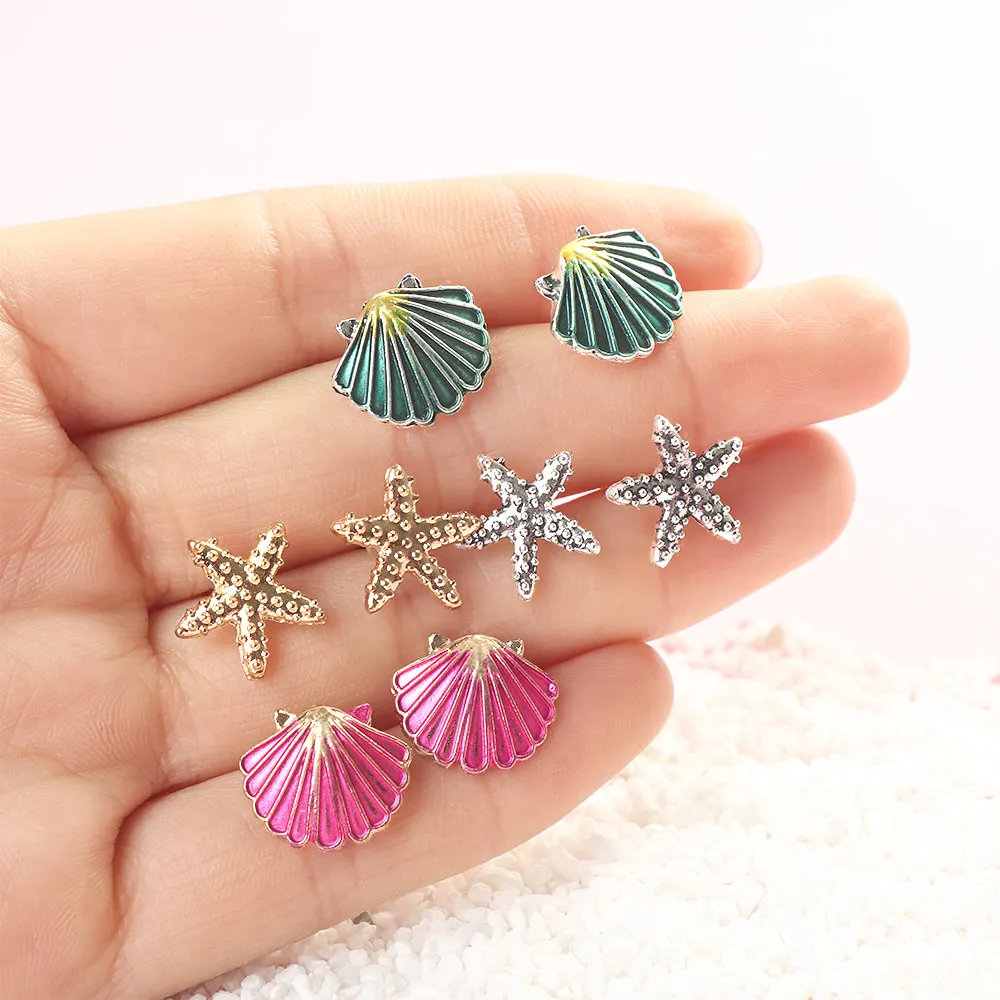 

4 Pairs/Set Starfish Shell Stud Earrings Sets for Women Bohemian Summer Beach Boucle D'oreille Jewelry Brincos Vintage Jewelry