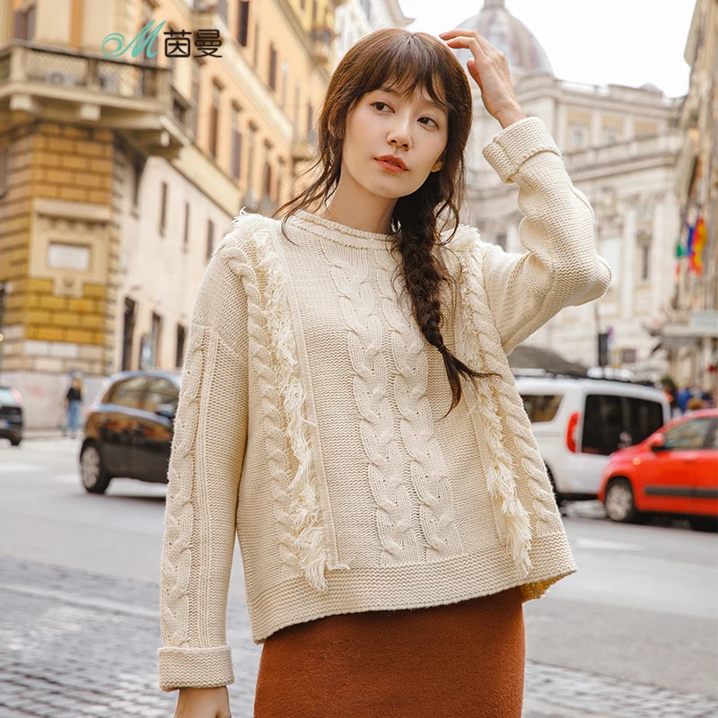

INMAN Autumn Writhing Edge Loose Style Long Sleeve Women Pullover Sweater