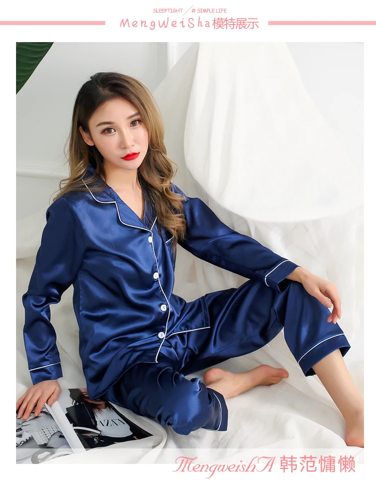 Шелковый Пижамный костюм с длинным рукавом для женщин Лето Осень шелковая пижама комплекты атласная пижама Пижамы размера плюс 3XL 4XL 5XL комплект ночного белья
