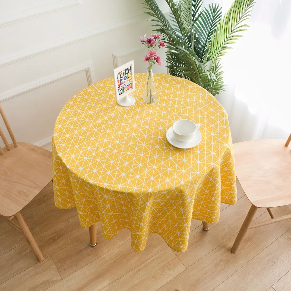 

Cotton Linen Round Table Cloth yellow Plaid print Rural style tablecloth Kitchen living room napkin Coffee Tablecloth Dia 150cm