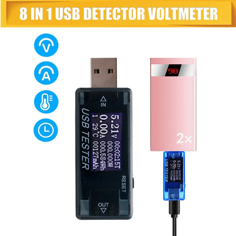 

BSIDE 8-IN-1 USB Voltmeter Detector Voltage Tester 4~30V Voltage Current Meter Ammeter Power Capacity Tester
