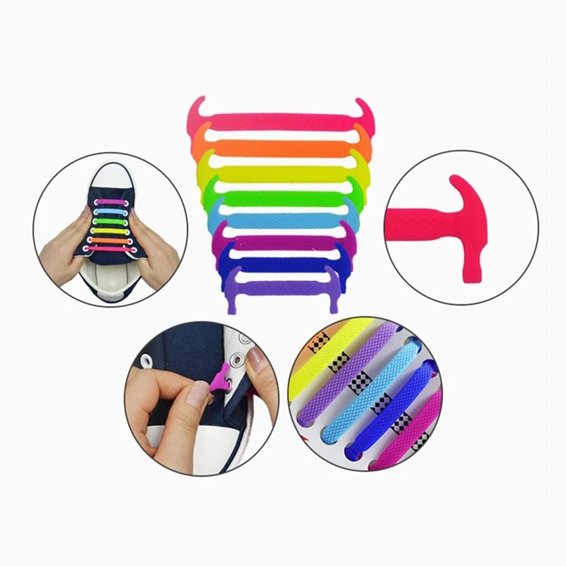 Silicone Shoelaces Elastic Shoe laces No Tie High Quality Fast Rubber Shoelace Unisex Outdoor Safety Sneakers Lazy laces 16 Pcs