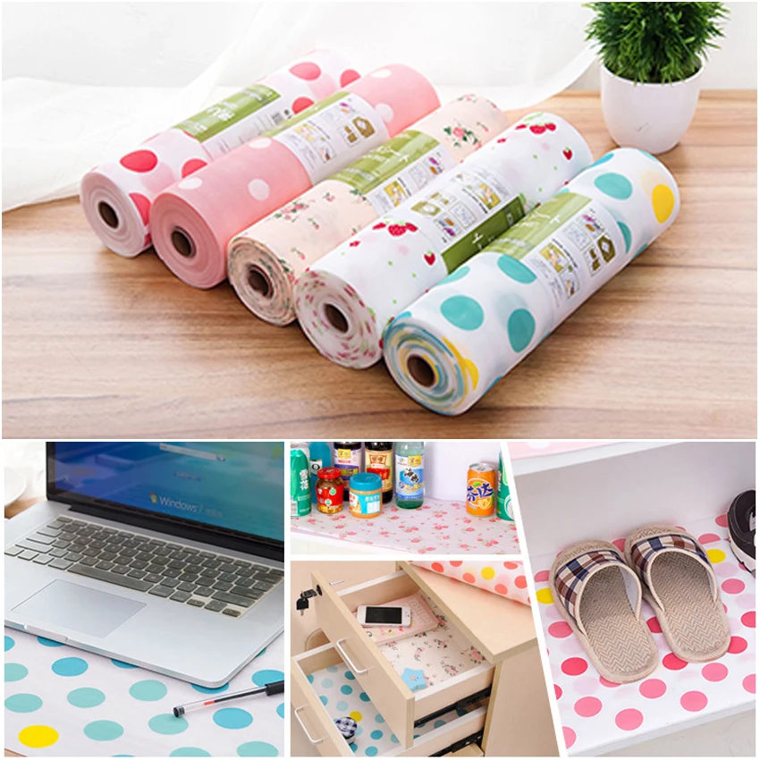 

A Roll of Kitchen Table Mat Drawer Liner Wardrobe Pad Waterproof Non-Slip Cupboard Placemat Moistureproof Printed Wallpaper