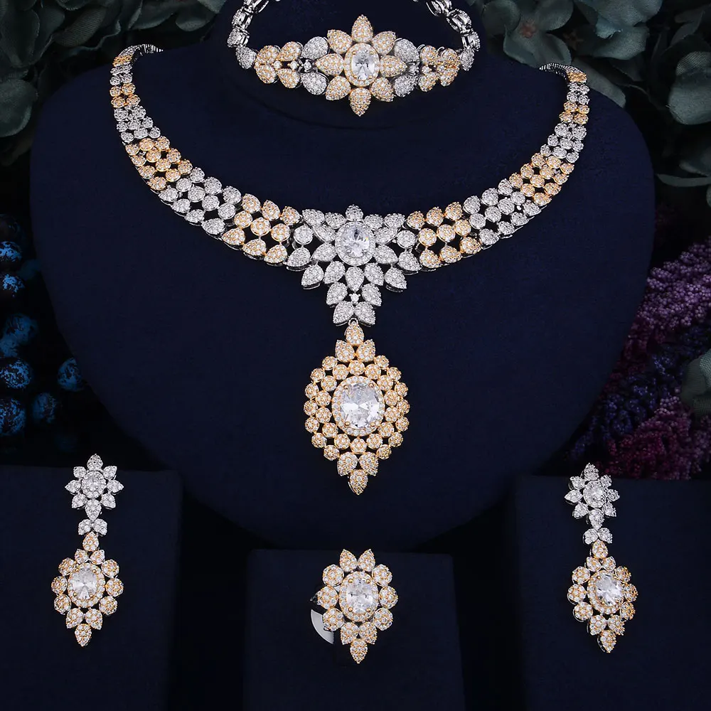 

GODKI 77mm Luxury Water Drop Women Wedding Cubic Zirconia 4pcs Necklace Earring Ring Bangle Dubai Jewelry Set Jewellery Addict