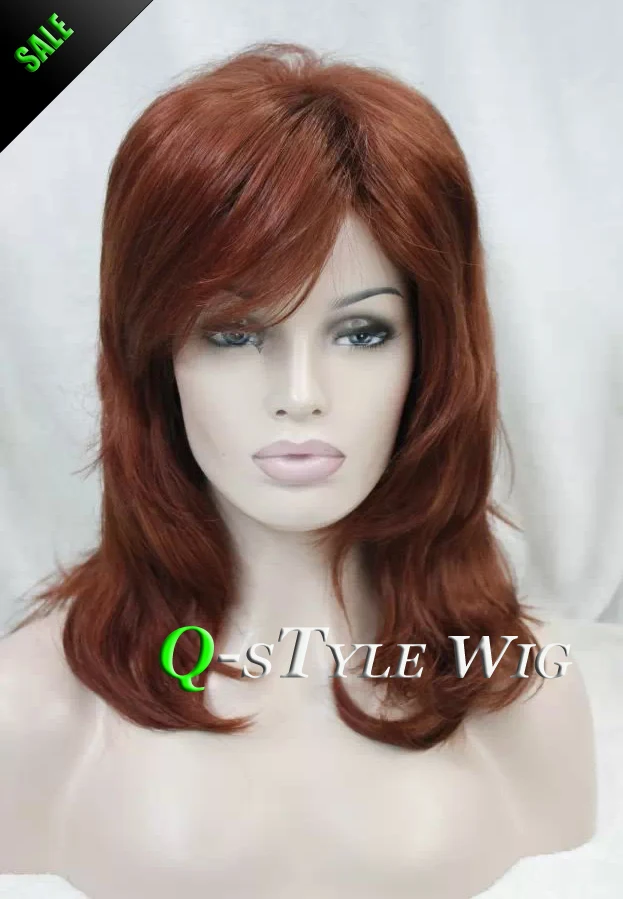 Hot Sale Wig Short Synthetic Dark Red Brown Color Wavy Highlight